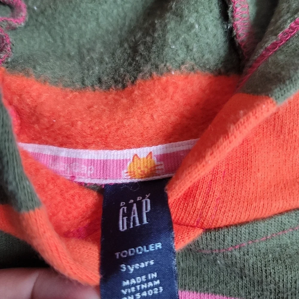 VTG Baby GAP 3T Y2K Striped‎ Hooded Vest Pullover Green Pink Orange